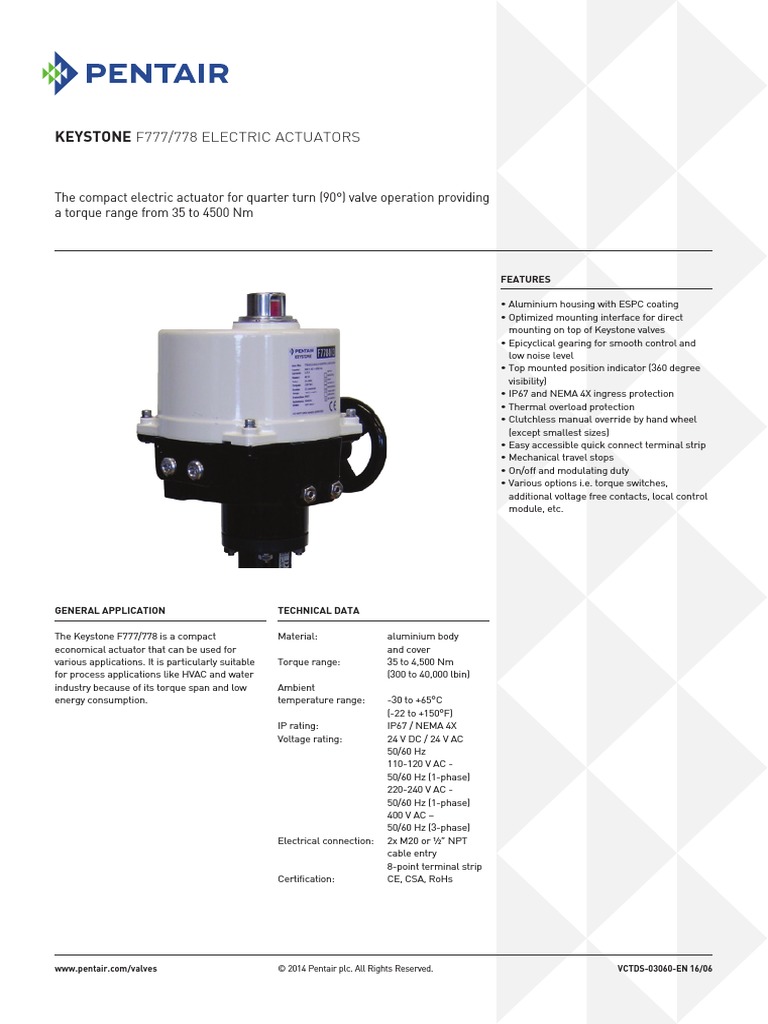 Keystone F777/778 Electric Actuators PDF Switch Electricity