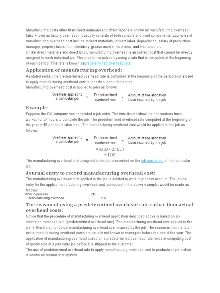 Application of Manufacturing Overhead | PDF | Cost | Economies