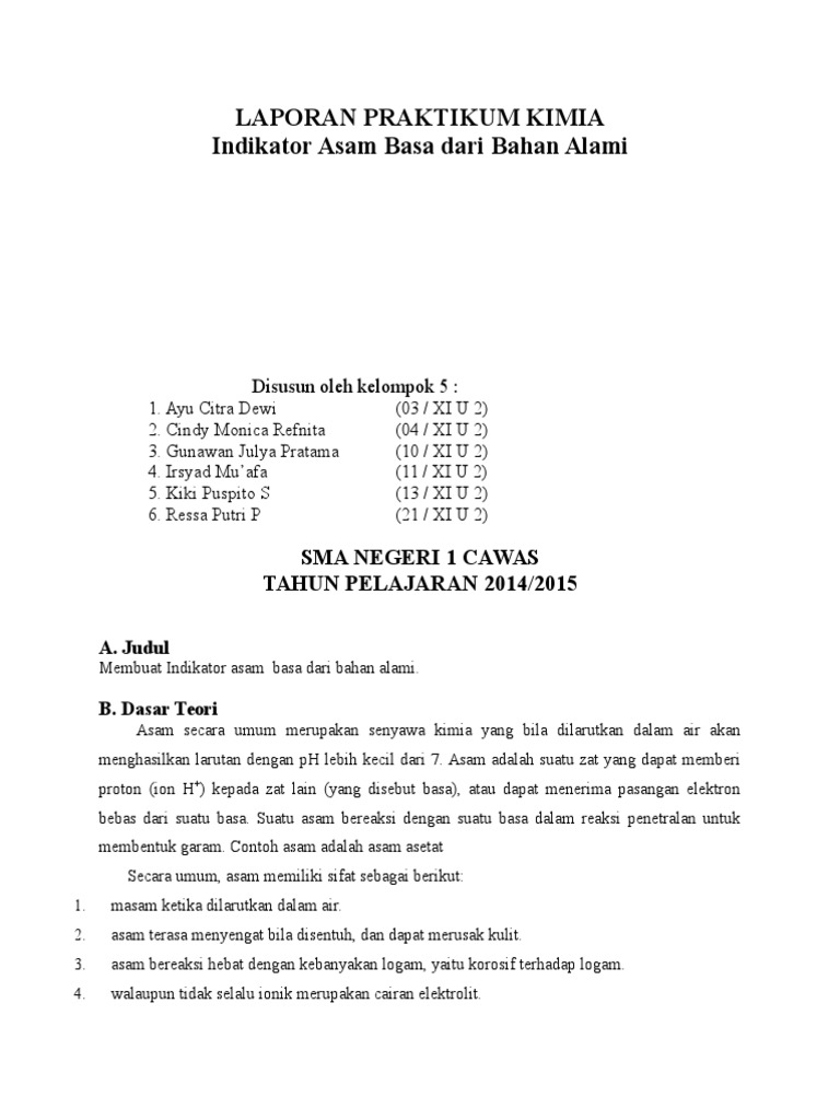 Laporan Praktikum Indikator Asam Basa Seputar Laporan