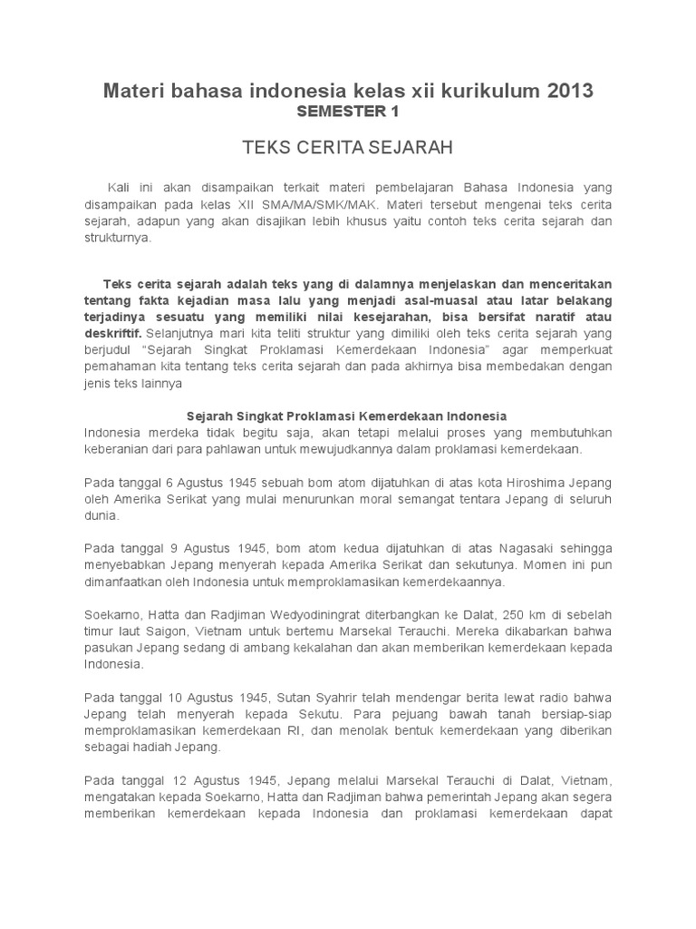 Materi Bahasa Indonesia Kelas Xii Kuriku Docx