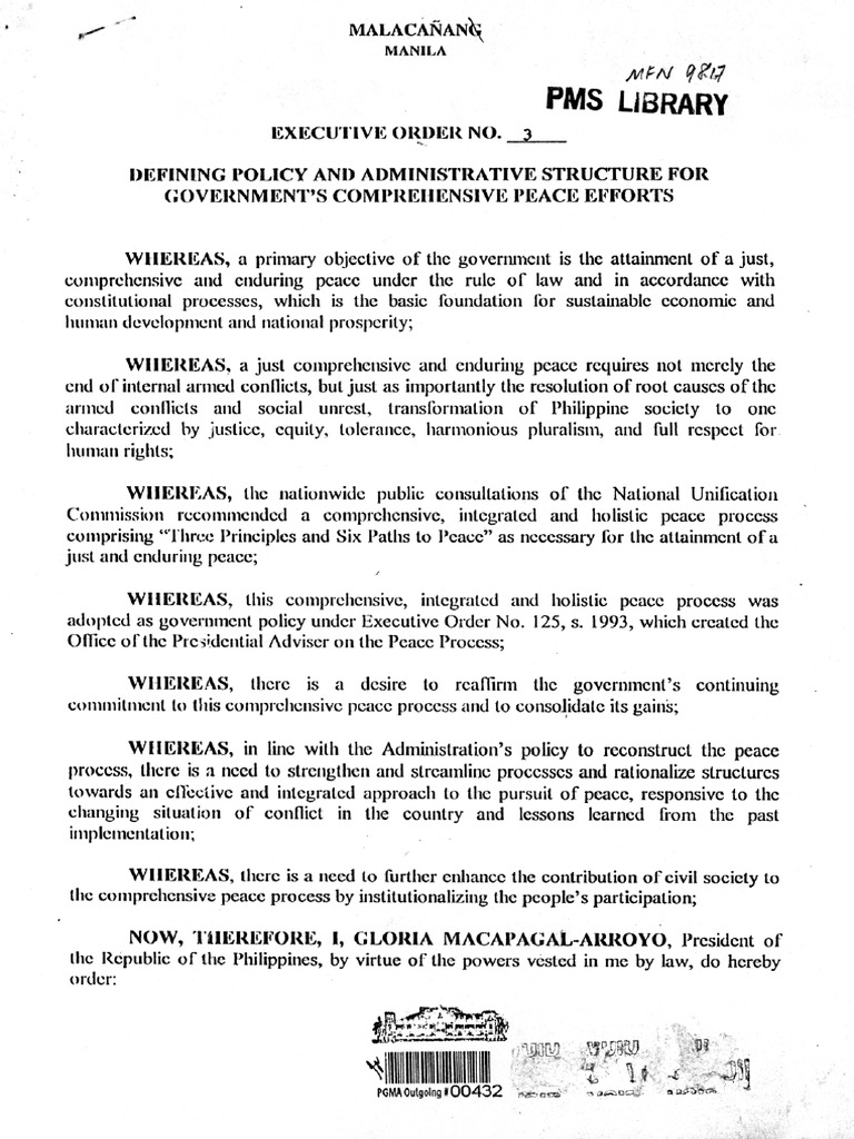 Executive Order No. 3, S. 2001 PDF
