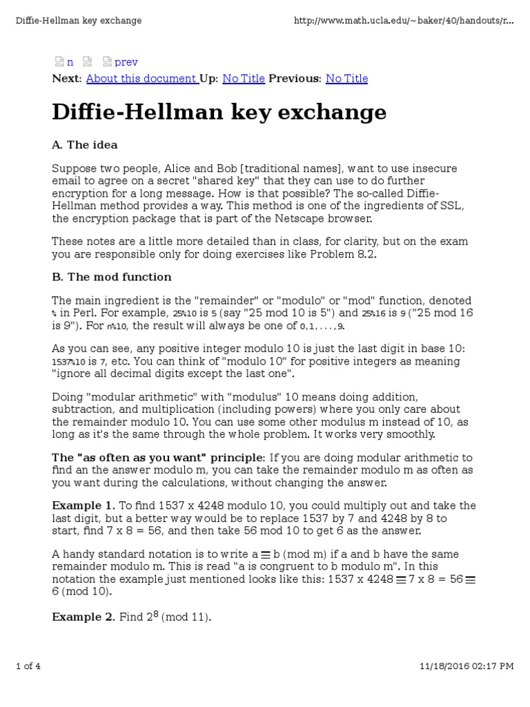 Diffie-Hellman Key Exchange | PDF | Secure Communication | Teaching ...