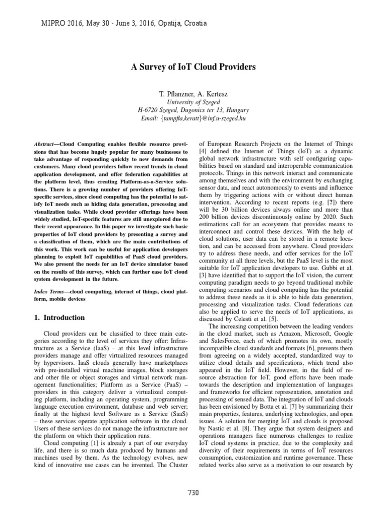 A Survey of IoT Cloud Providers | PDF | Cloud Computing | Internet Of ...