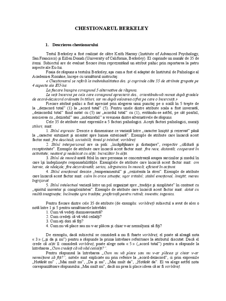 Interpretare Chestionar Berkeley | PDF