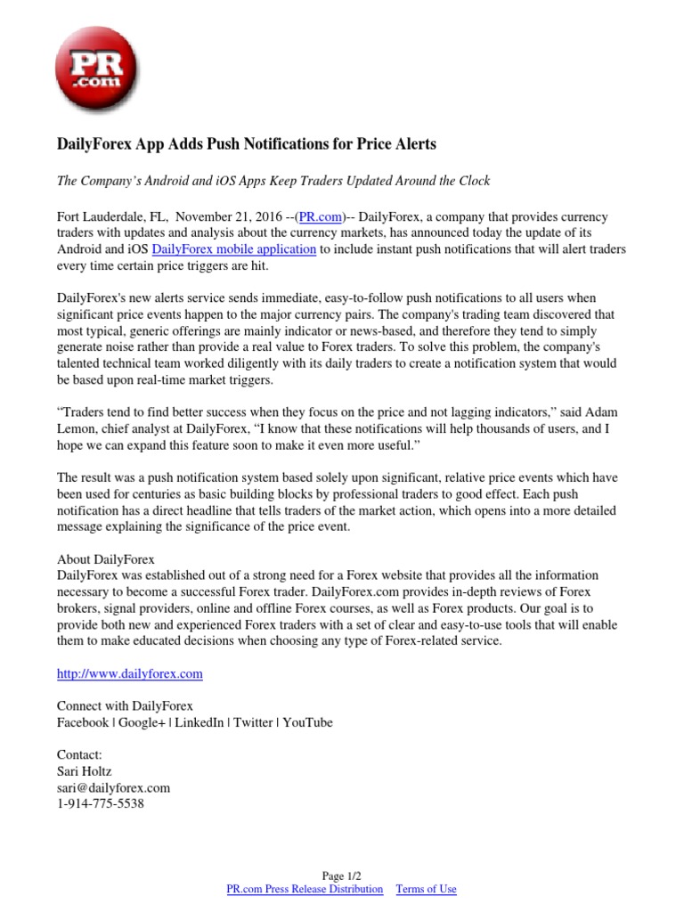 Dailyforex App Adds Push Notifications For Price Alerts Foreign - 