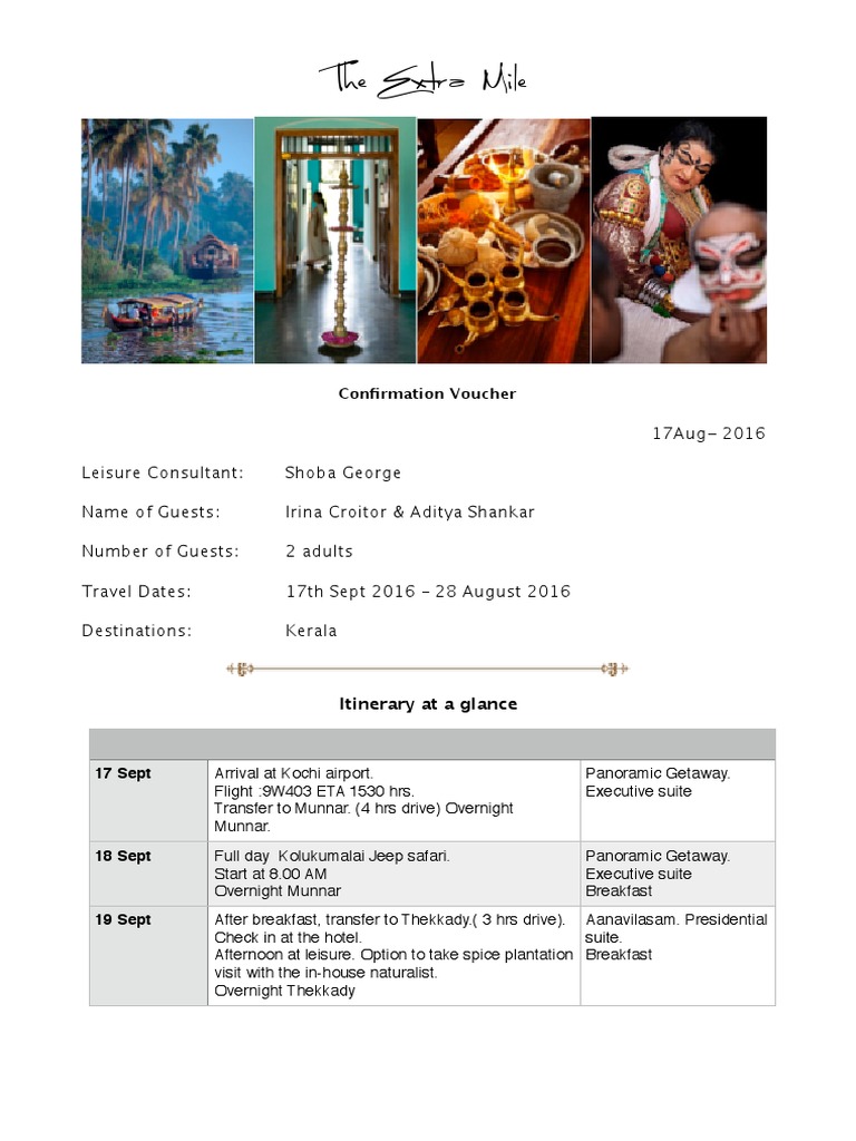 Kerala Tour Confirmation Voucher | PDF | Gratuity | Traveler's Cheque