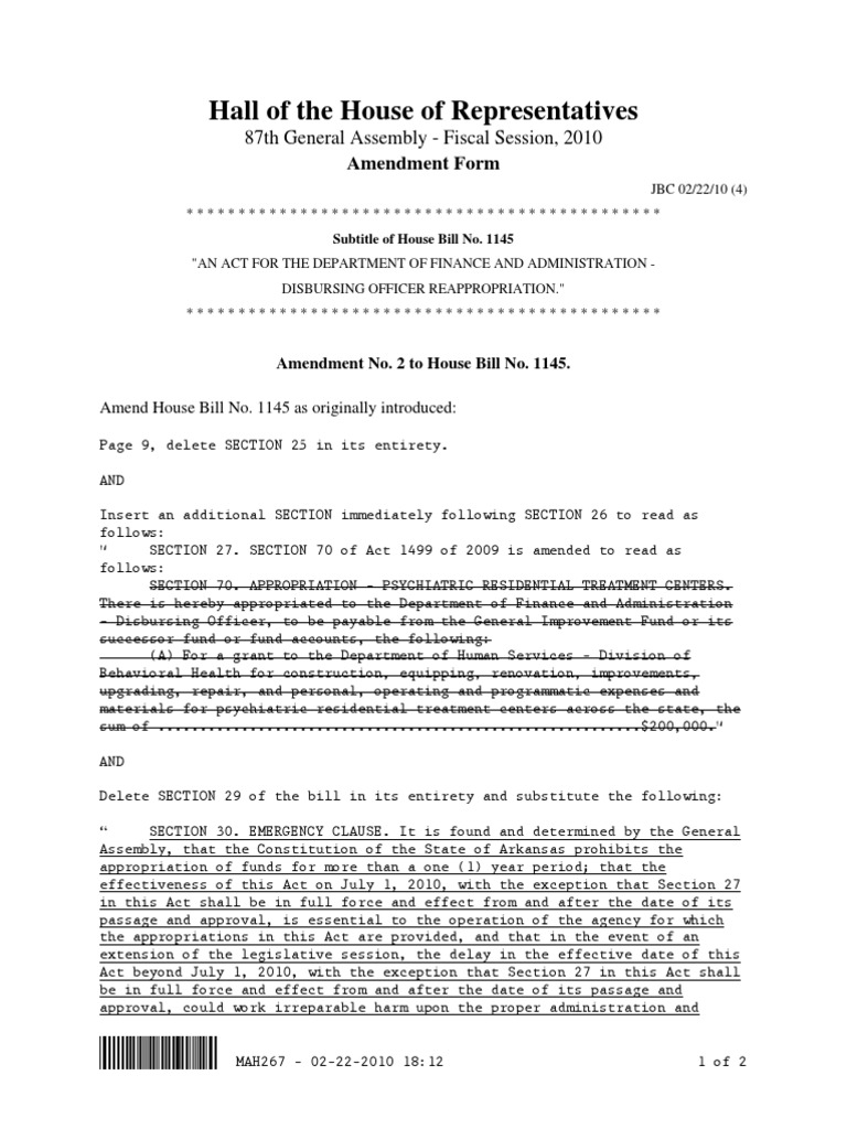 Arkansas Amendment HH To Bill HB1145 | PDF | Law