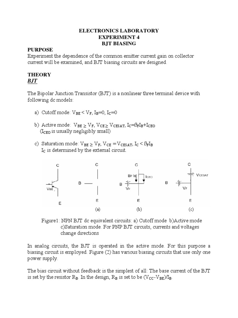 BJT Biasing Circuit Experiment | PDF | Bipolar Junction Transistor ...