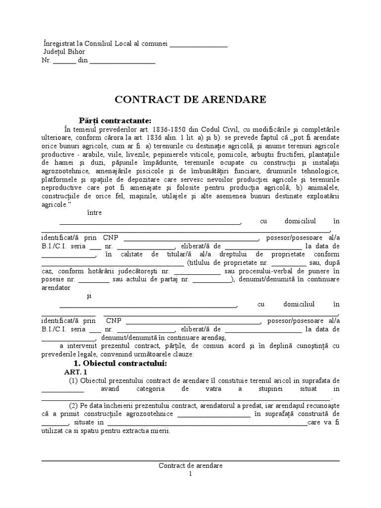 Contract de Arenda Model Apicultura | PDF