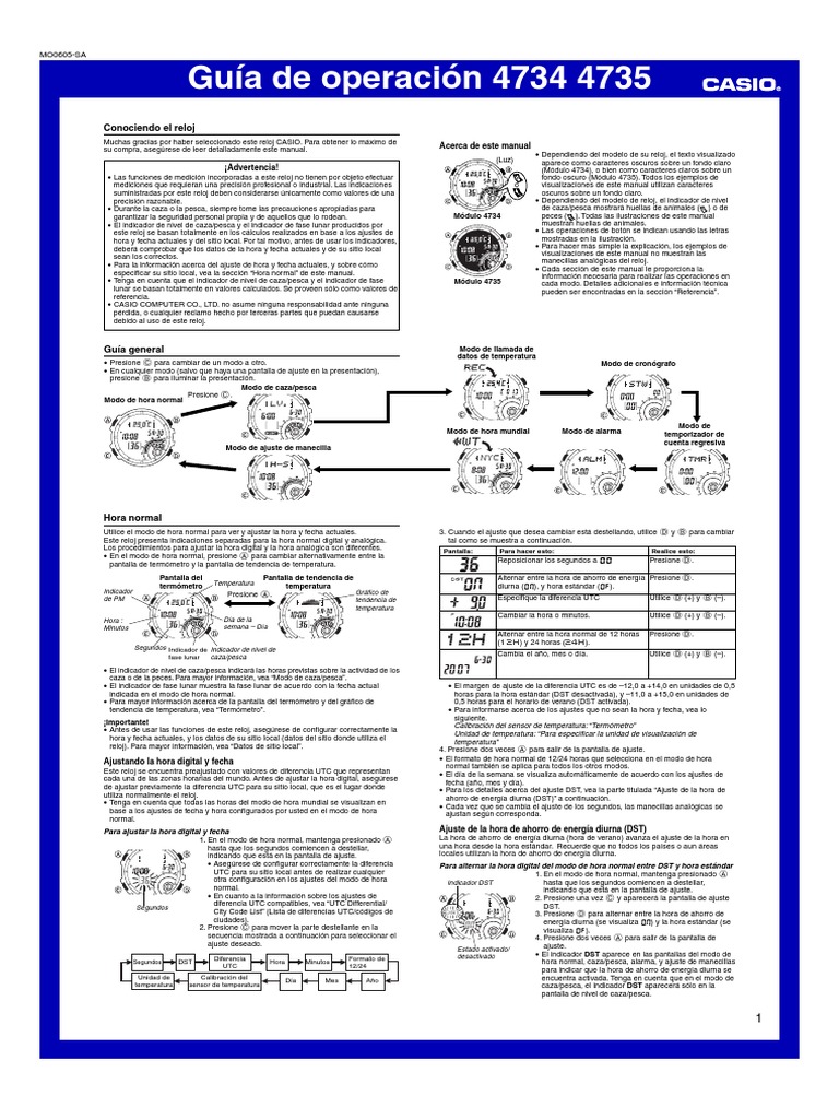 Infectar relé Injusto Manual Casio Hunting Timer qw4735 PDF | PDF | Horario de verano | Reloj