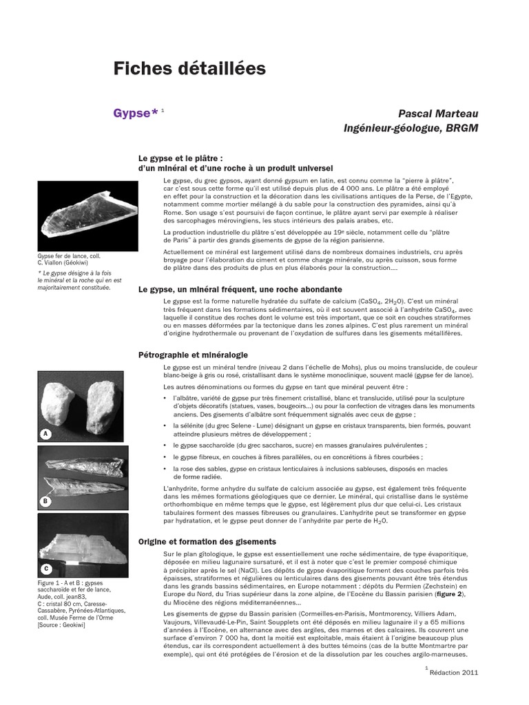 Fiche Lasim - Gypse PDF | PDF | Gypse | Plâtre