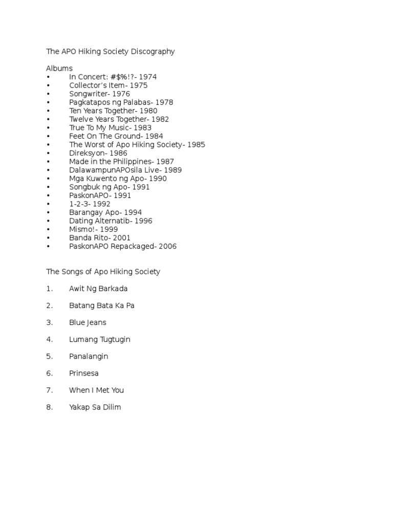 The Apo Hiking Society Discography PDF