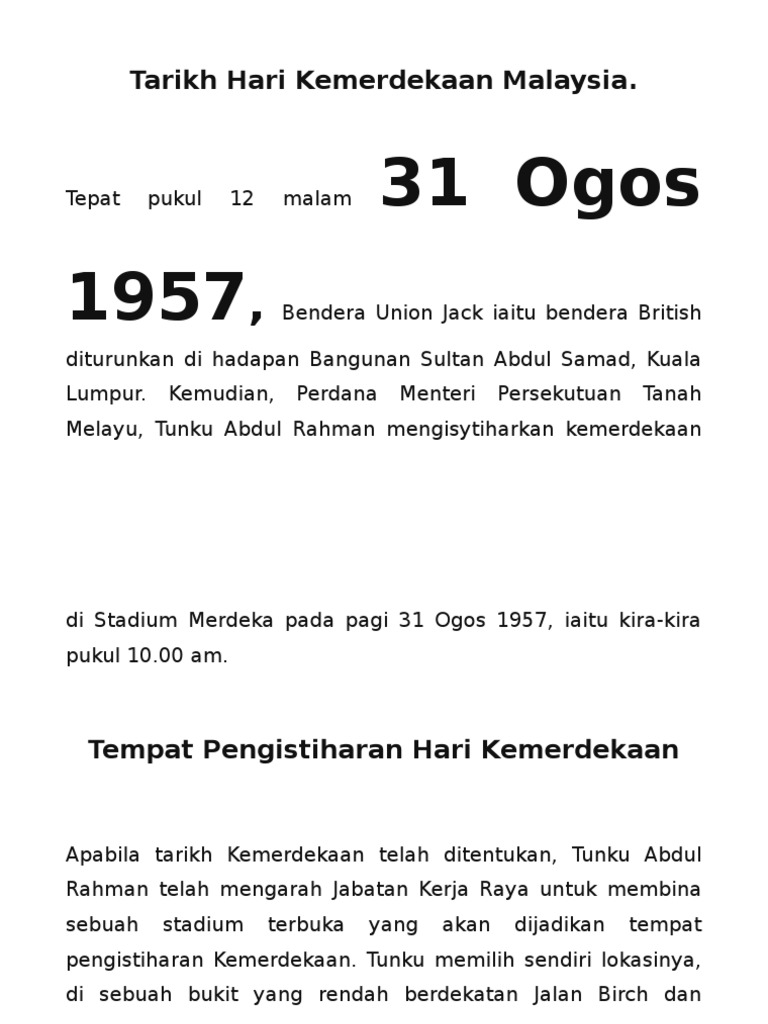 Tarikh Hari Kemerdekaan Malaysia Pdf