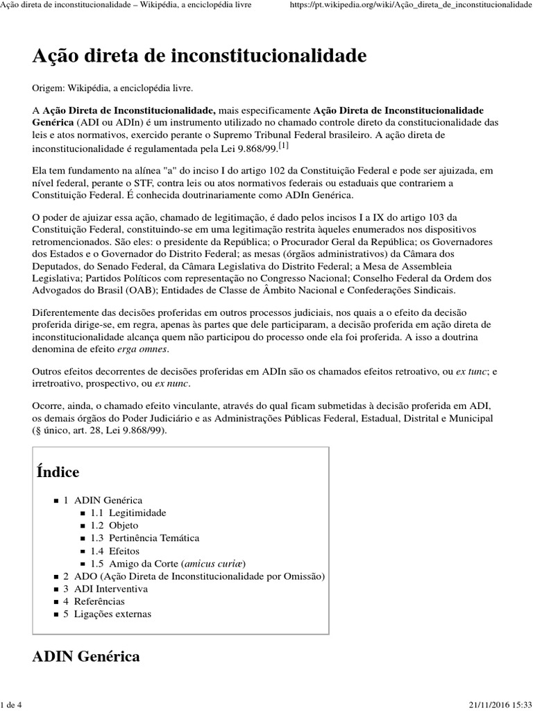 Ação Direta de Inconstitucionalidade Wikipédia, A