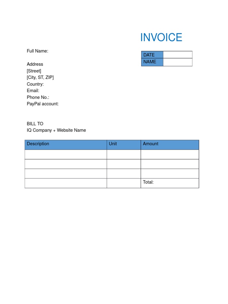 Invoice: Full Name: Address (Street) (City, ST, Zip) Country: Email ...