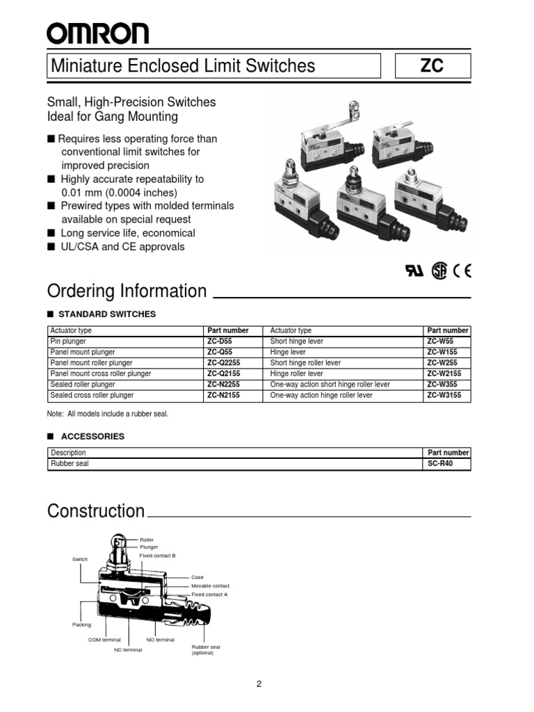 Omron ZC Q2255 Datasheet | PDF | Switch | Mechanical Engineering