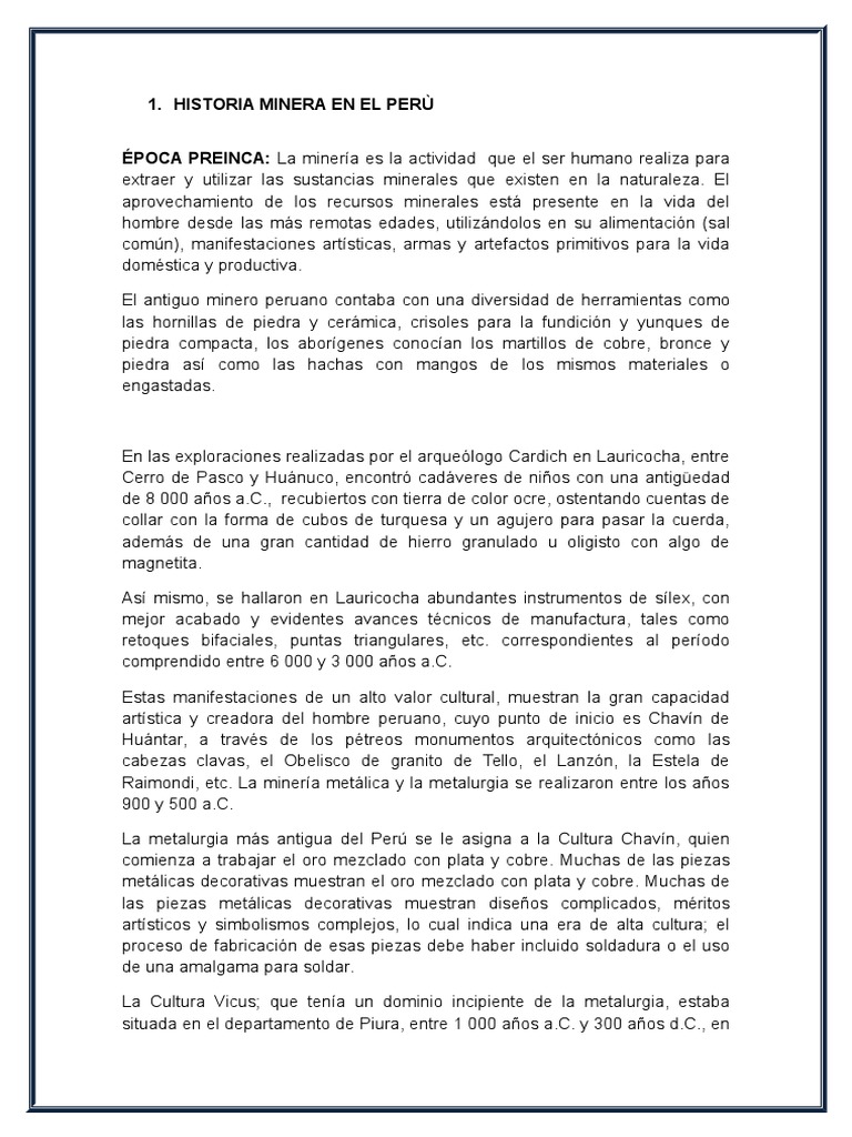 Historia de la minería en el Perú | PDF | Minería | Cobre