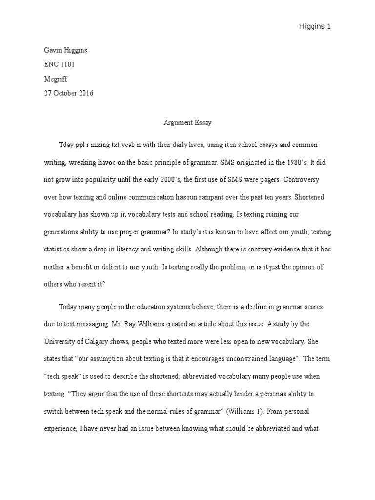 essay on texting