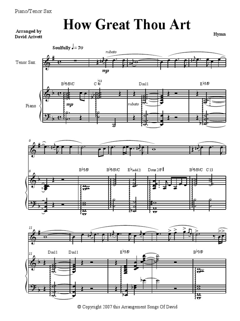 How Great Thou Art Piano Tenor Sax Score Loisirs