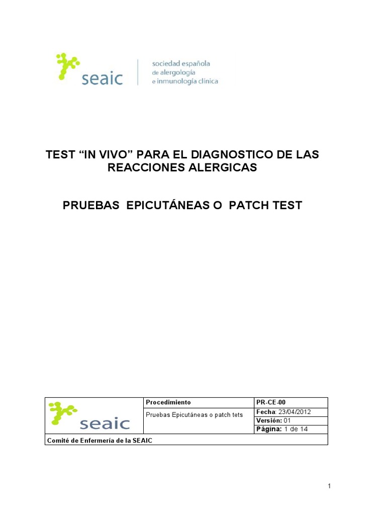 Protocolo Patch Test | PDF | Medicamentos con receta | Inmunología