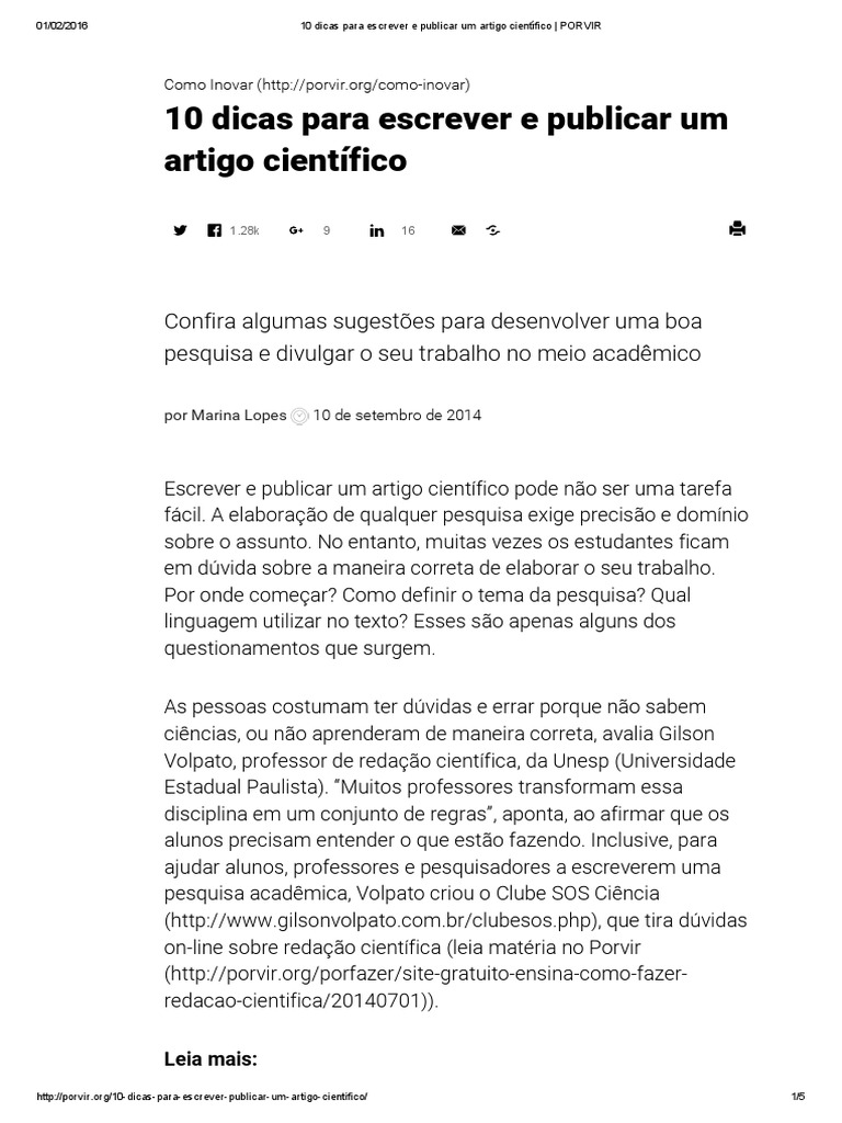 Dicas para Publicar Artigo Científico | PDF | Science | Lógica