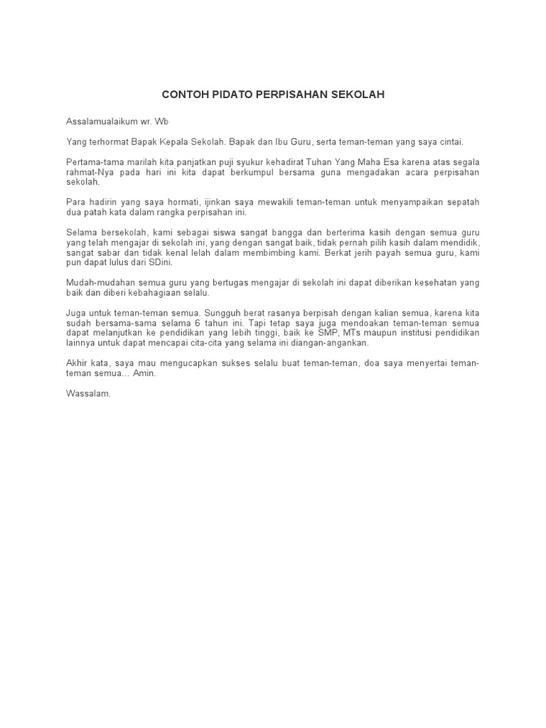 Contoh Pidato Perpisahan Sekolah