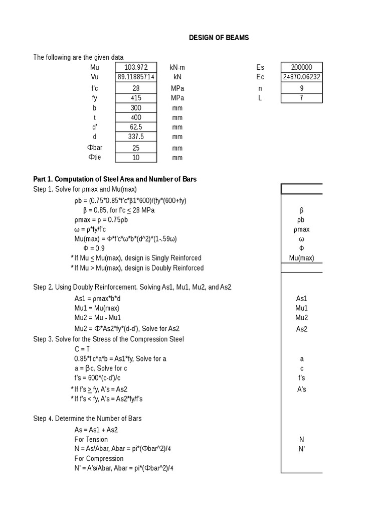 Beam Design Calculations and Analysis | PDF | Teaching Methods ...