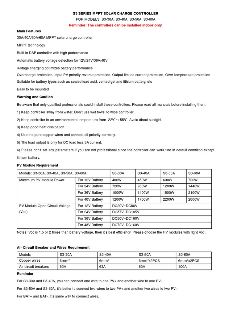 MPPT Solar Controller Manual From MakeSkyBlue | PDF | Solar Panel