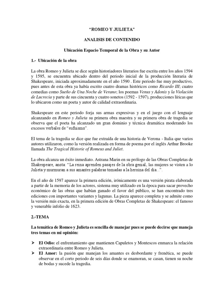 Romeo y Julieta. Analisis (1) Romeo y Julieta William Shakespeare