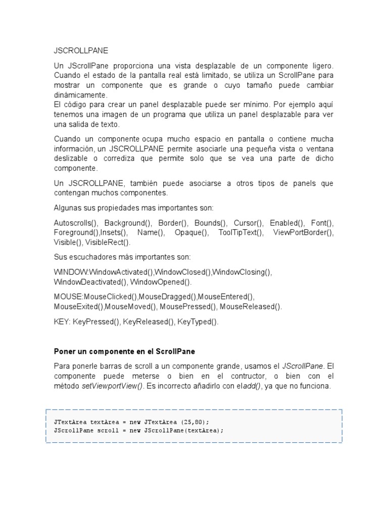 Uso de JScrollPane en Java | PDF | La interacción persona-ordenador ...