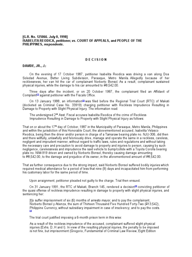 Reodica Vs CA PDF Statute Of Limitations Felony