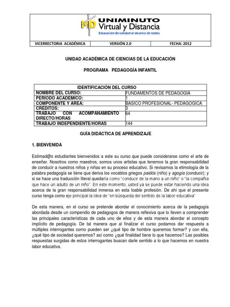 GUIA Fundamentos de Pedagogía PDF | PDF | Evaluación | Plan de estudios