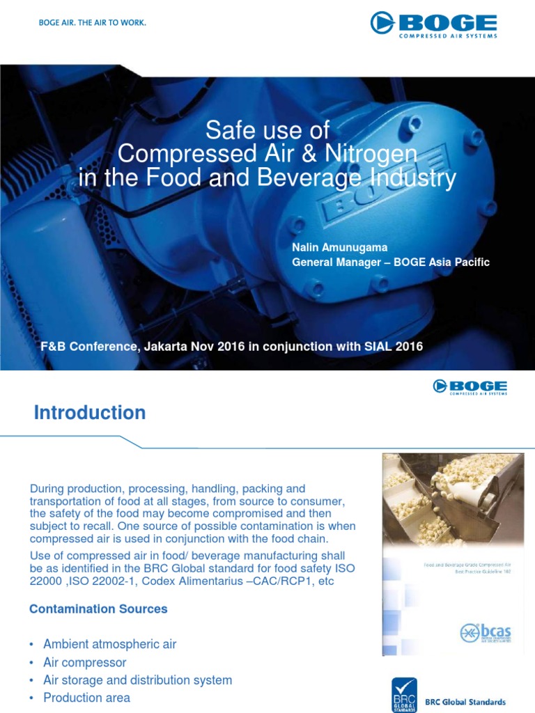 Compressed Air Safety in F&B Industry | PDF | Gas Compressor | Nitrogen