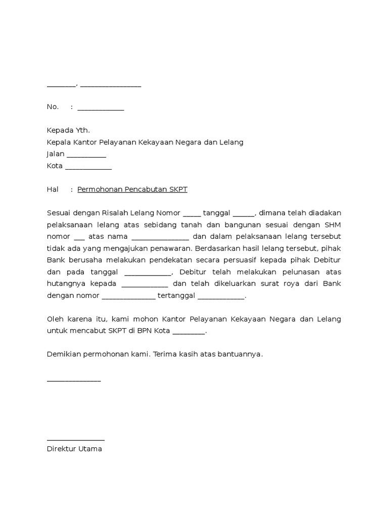 Contoh Surat Permohonan Skpt