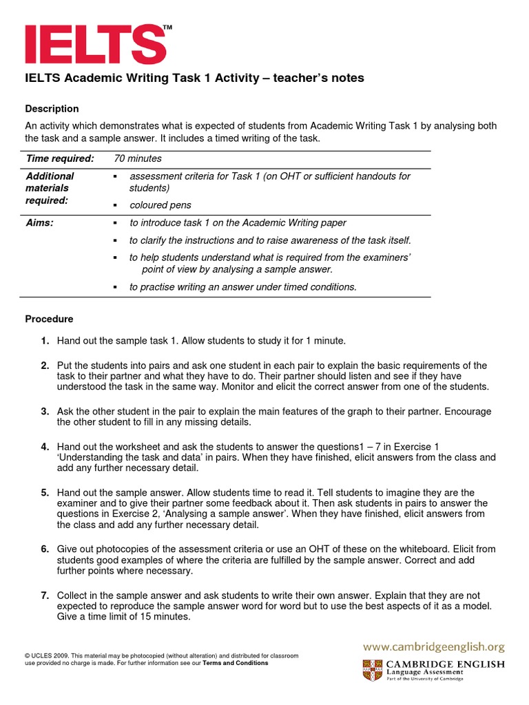 Ielts Academic Writing Task 1 Activity | PDF | International English ...