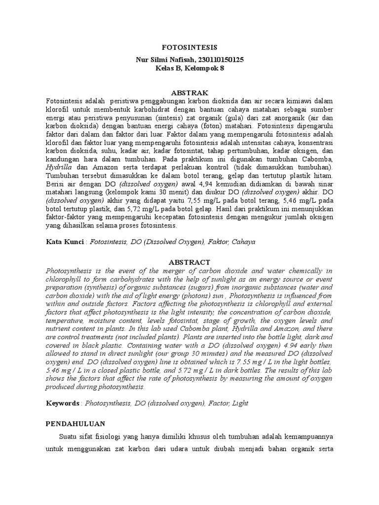 LAPORAN PRAKTIKUM FOTOSINTESIS
