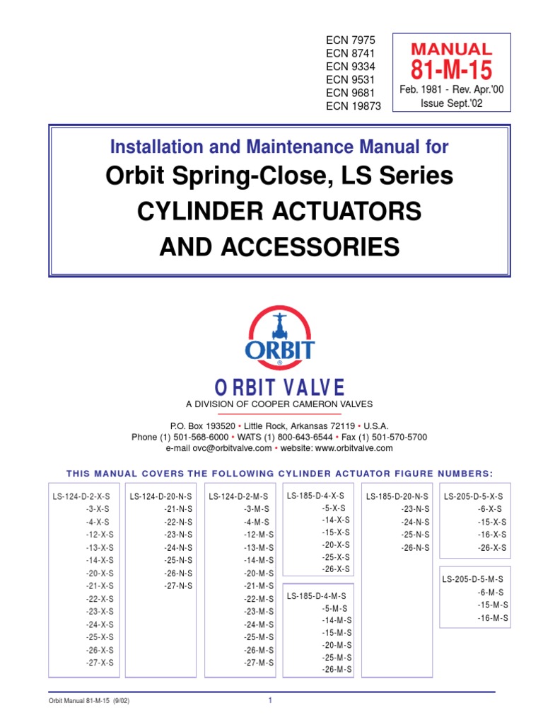 Orbit Actuator Manual LS Type PDF Valve Nut (Hardware)