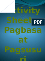 Activity Sheets Sa Pagbasa at Pagsusuri