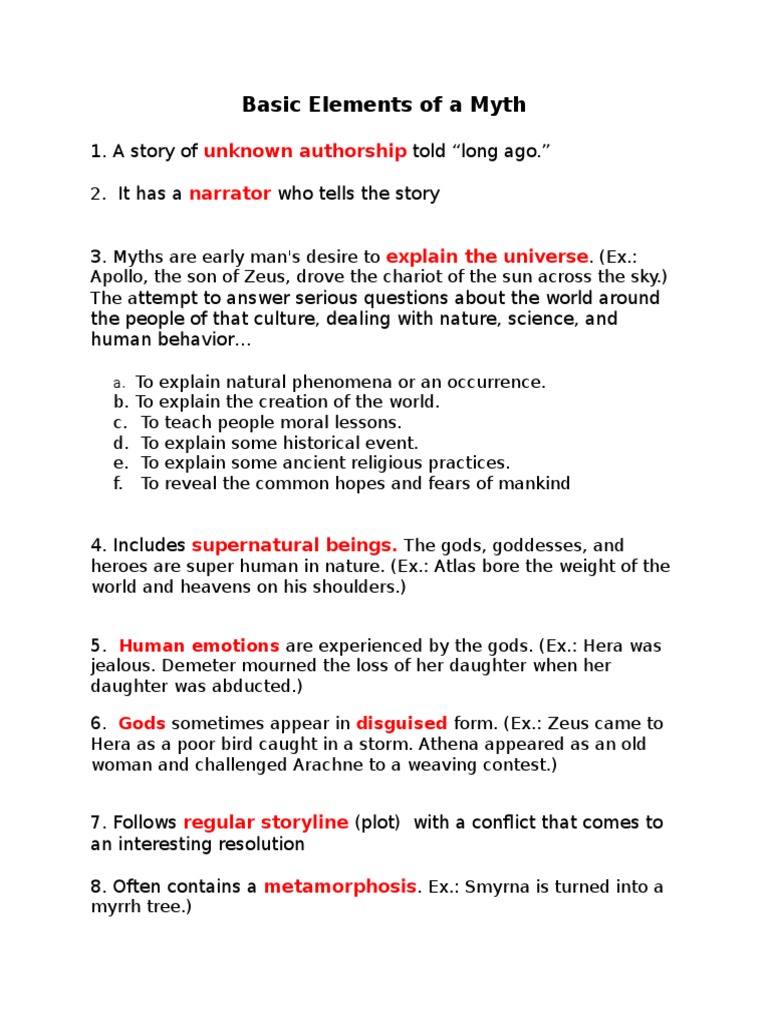 Basic Elements of a Myth
