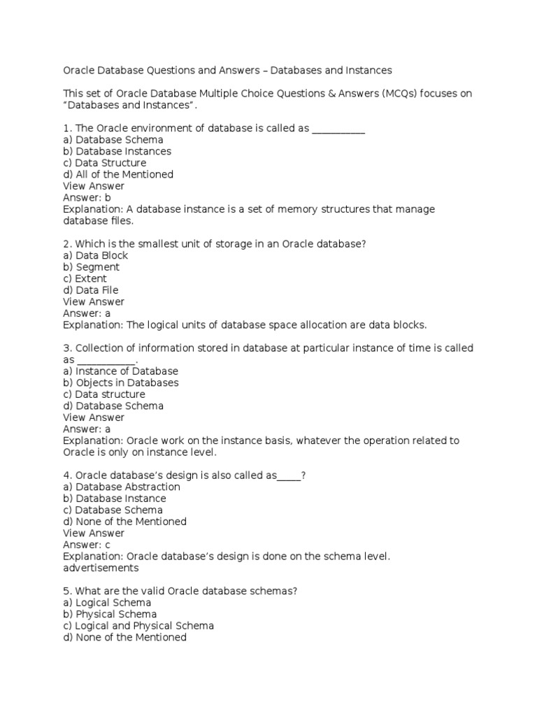 Oracle Database Questions and Answers | PDF | Database Schema ...