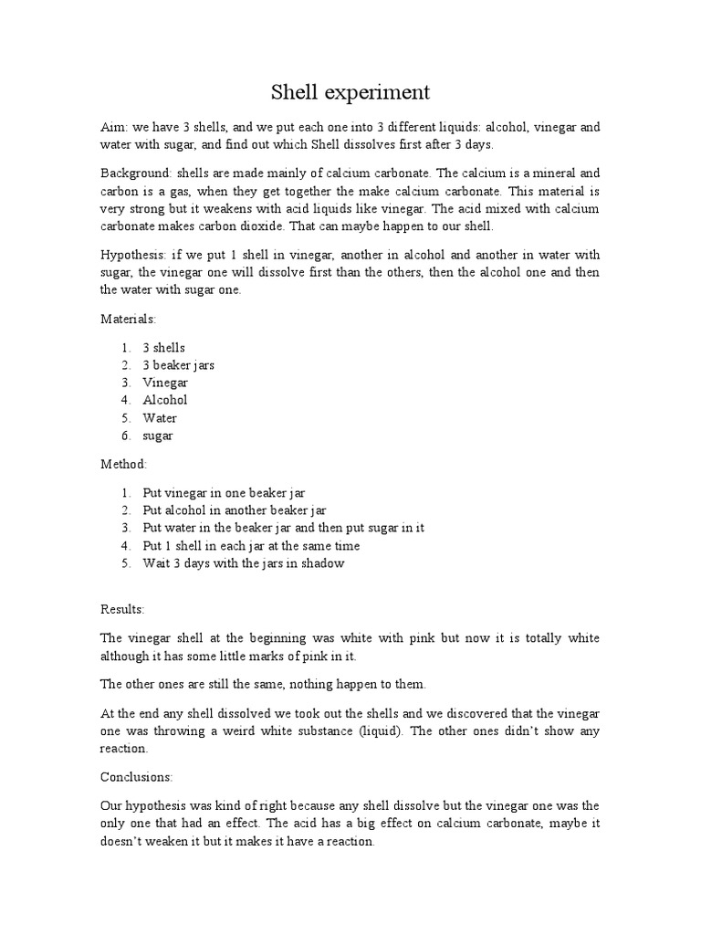 Shell Dissolution Experiment Results | PDF