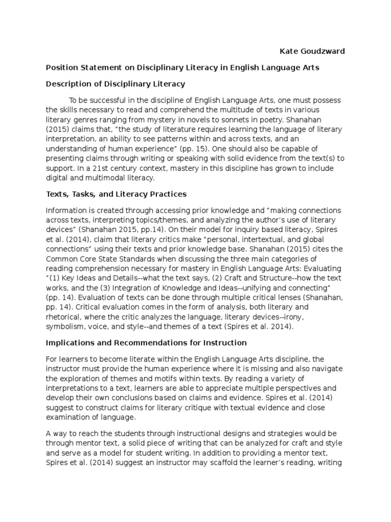 Ela Disciplinary Statement | PDF | Literacy | Vocabulary