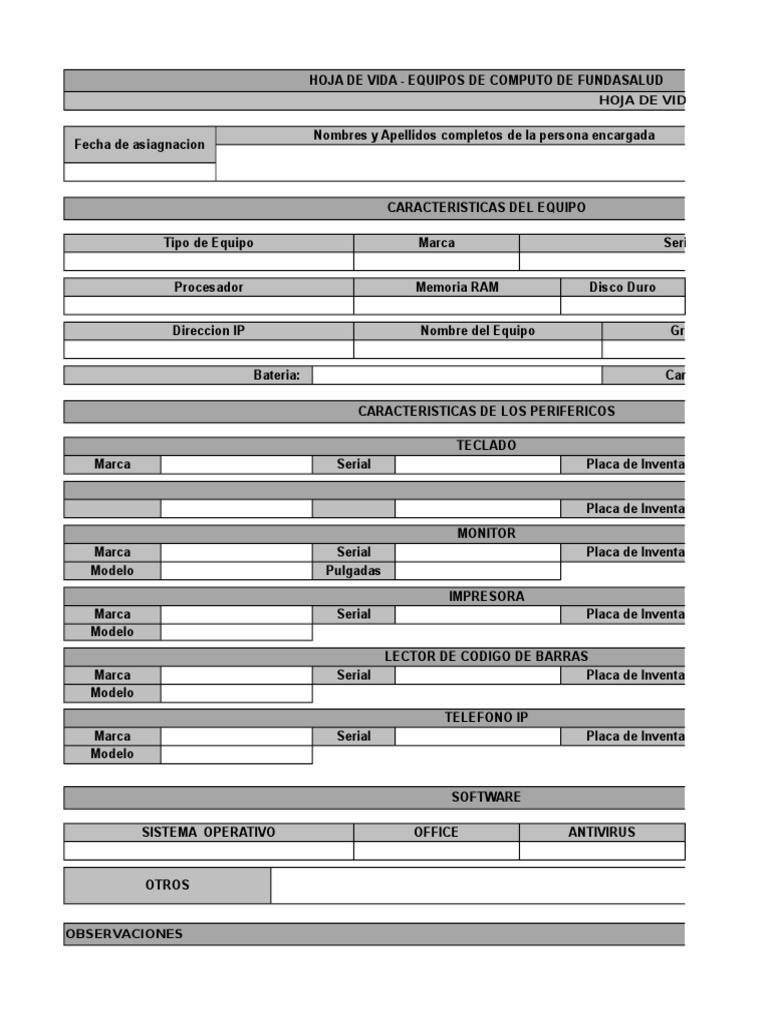 Hoja de Vida Equipos de Cómputo | PDF | Sistema operativo | Hardware de ...