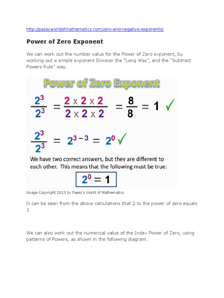Zero, Negative and Rational Exponents | PDF | Exponentiation | Fraction  (Mathematics)