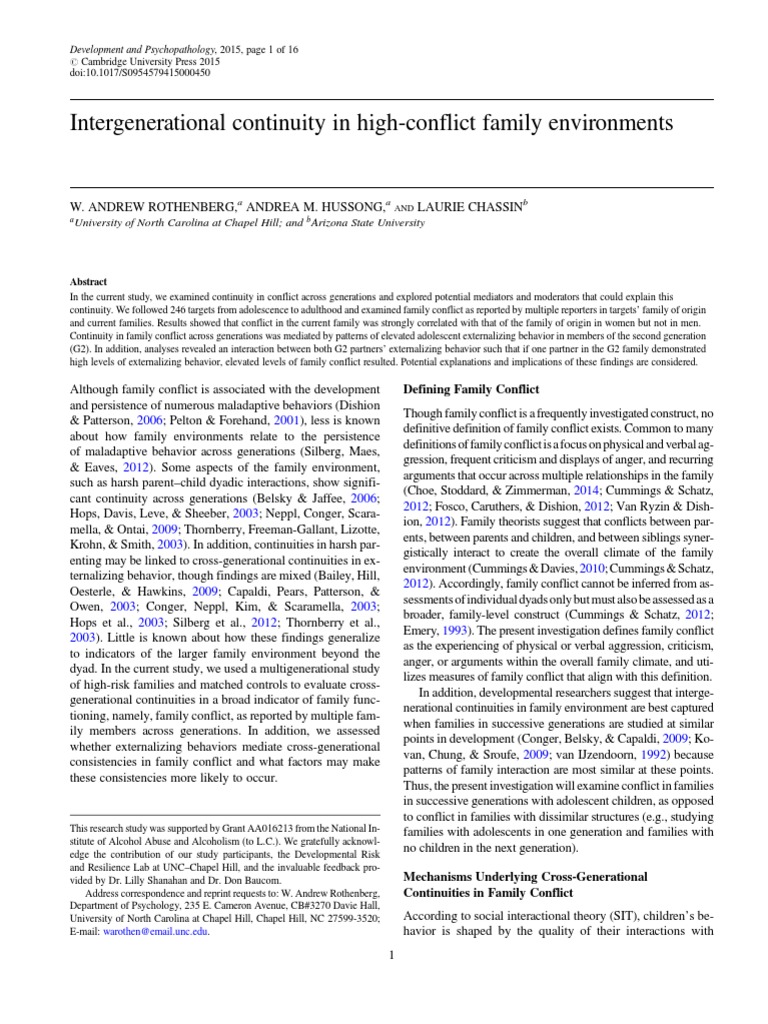 Intergenerational Continuity in High-Conflict Family Environments | PDF ...