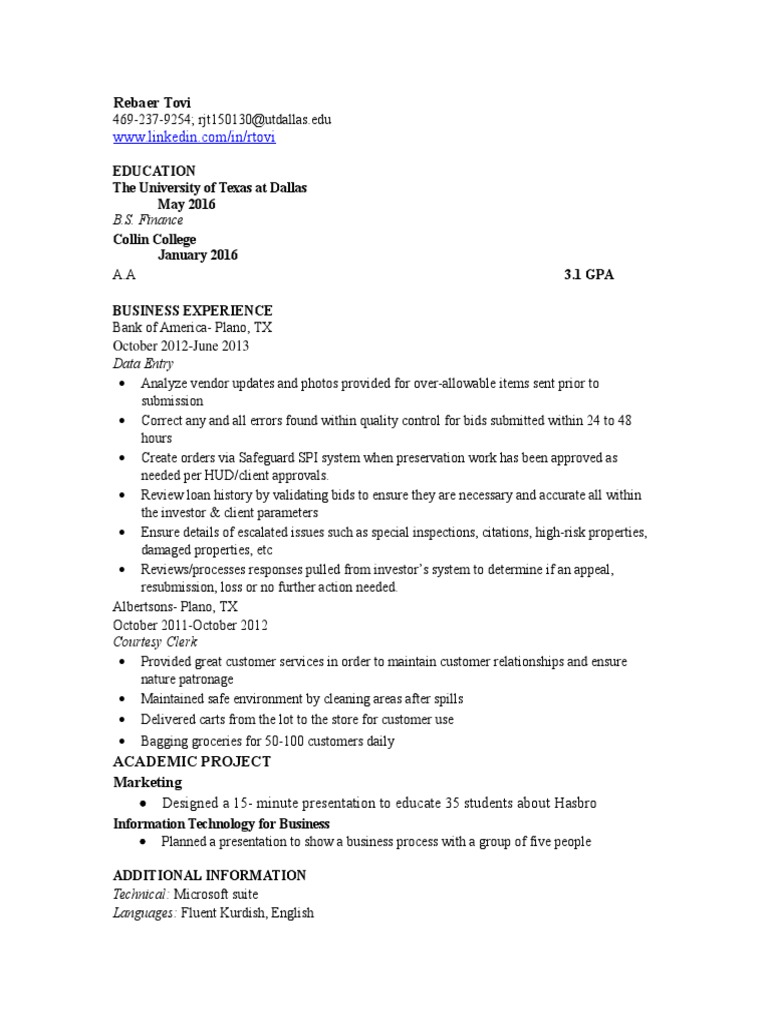 Rebaer Tovi: Finance Graduate Resume | PDF | Career & Growth | Business