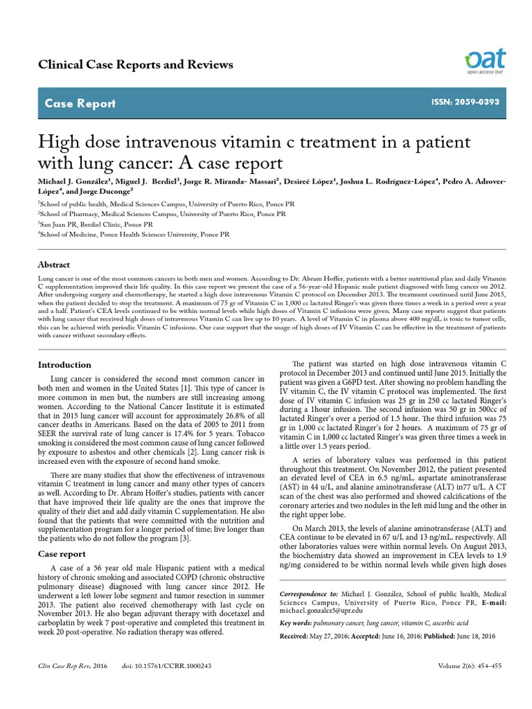 High dose intravenous vitamin c treatment in a patient with lung cancer
