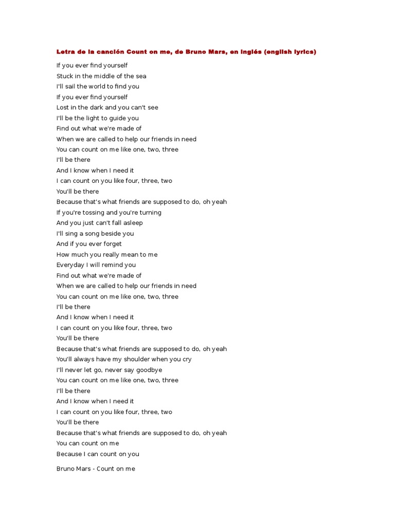 Bruno Mars Count On Me Songtext Deutsch