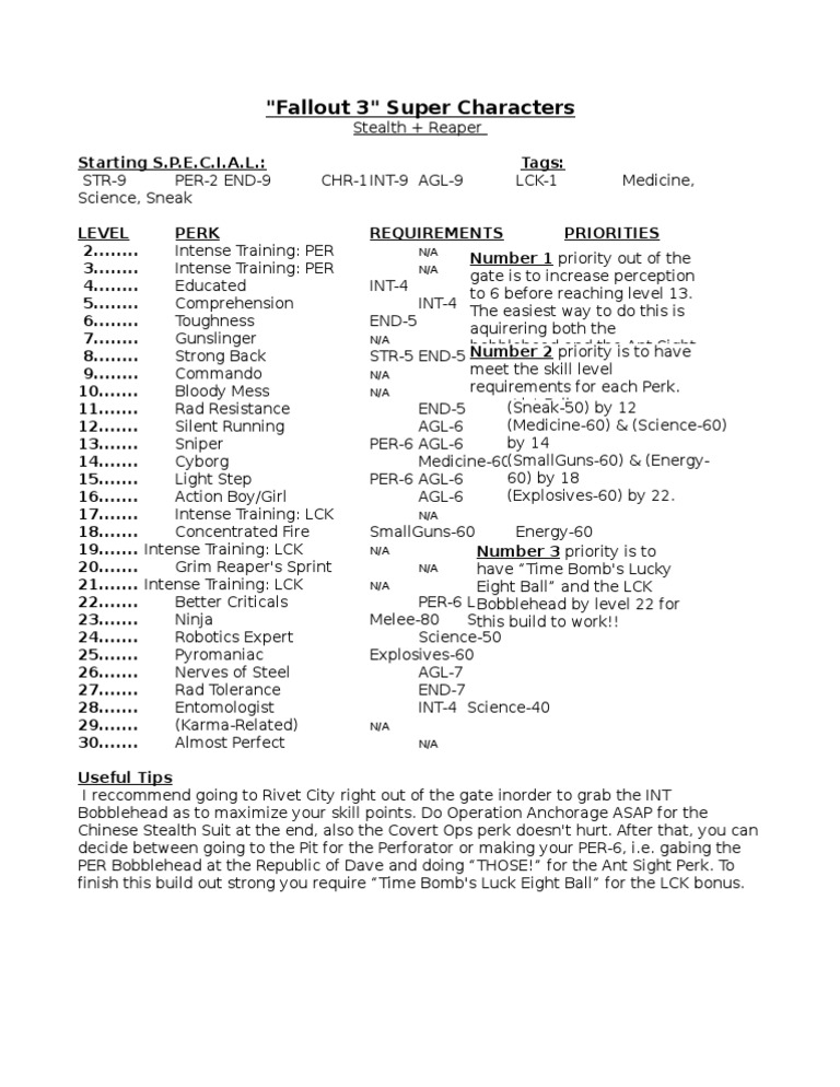 Fallout 3 Character Build Guide