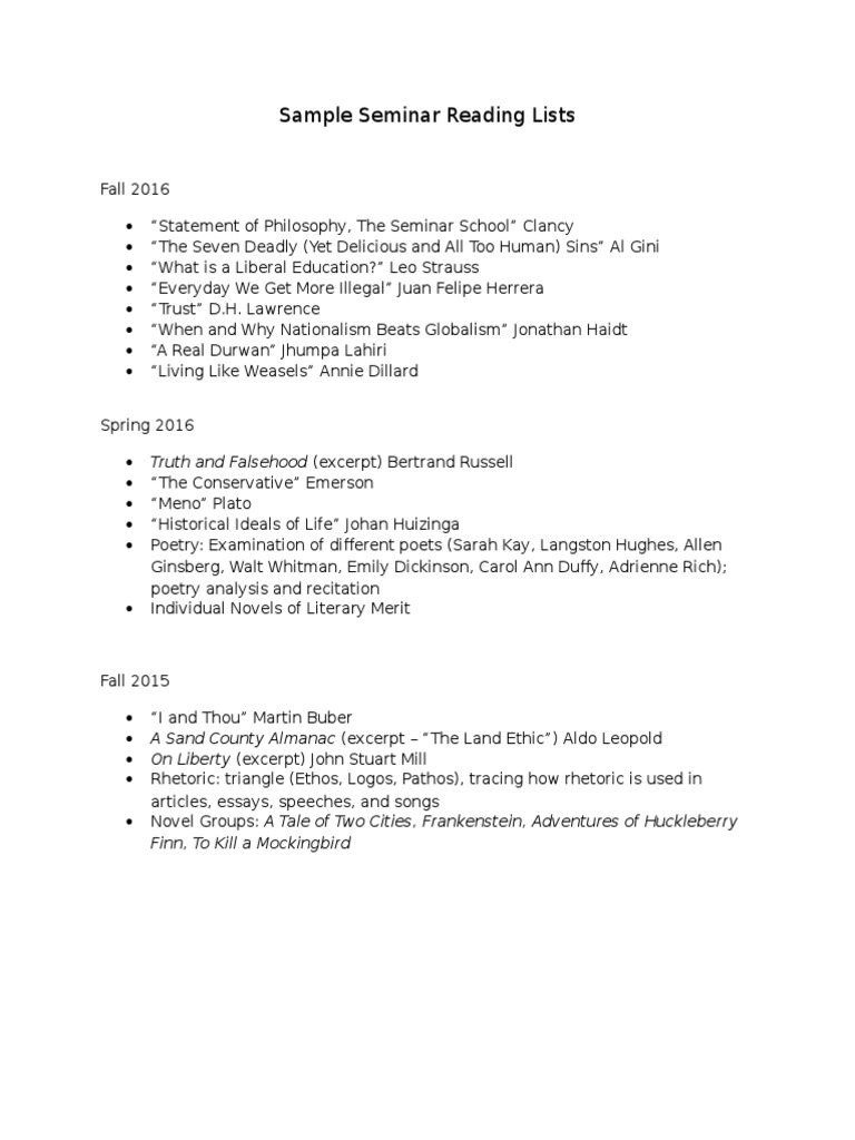 Sample Seminar Reading Lists For Website | PDF | Social Science | Classics